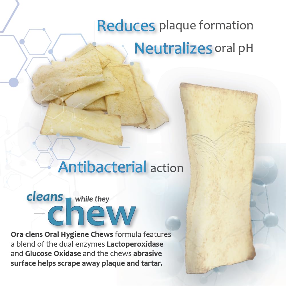Ora-Clens dental-cleaning action chew helps support routine oral care.