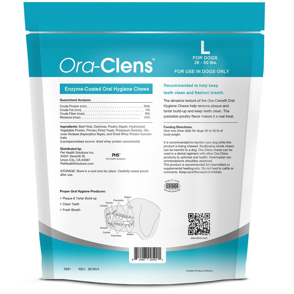 Ora-Clens large-dog flavor is poultry-based and appealing during daily chews.