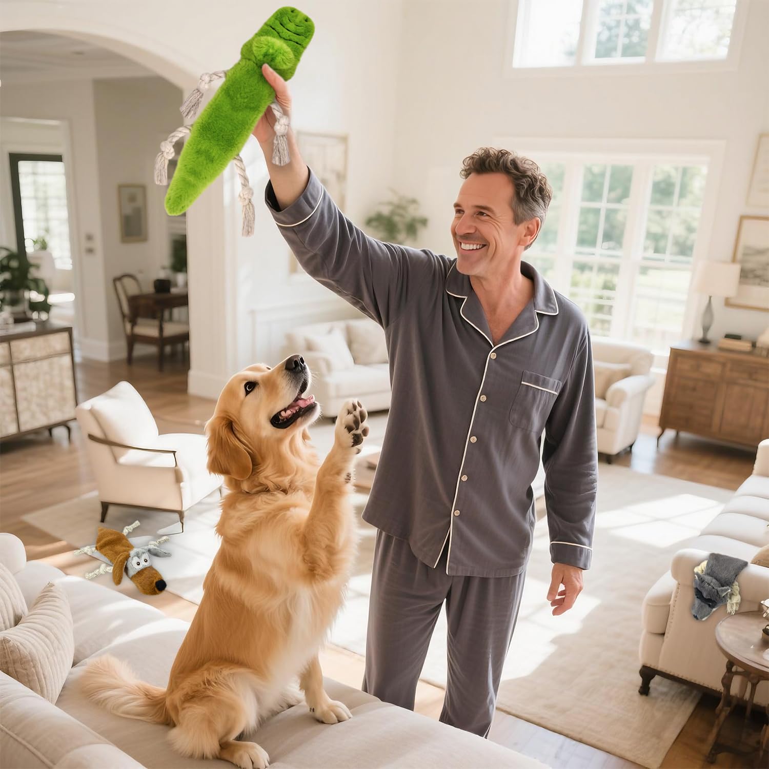 OraneeeO complete 3-pack of squeaky no stuffing dog toys for versatile fun