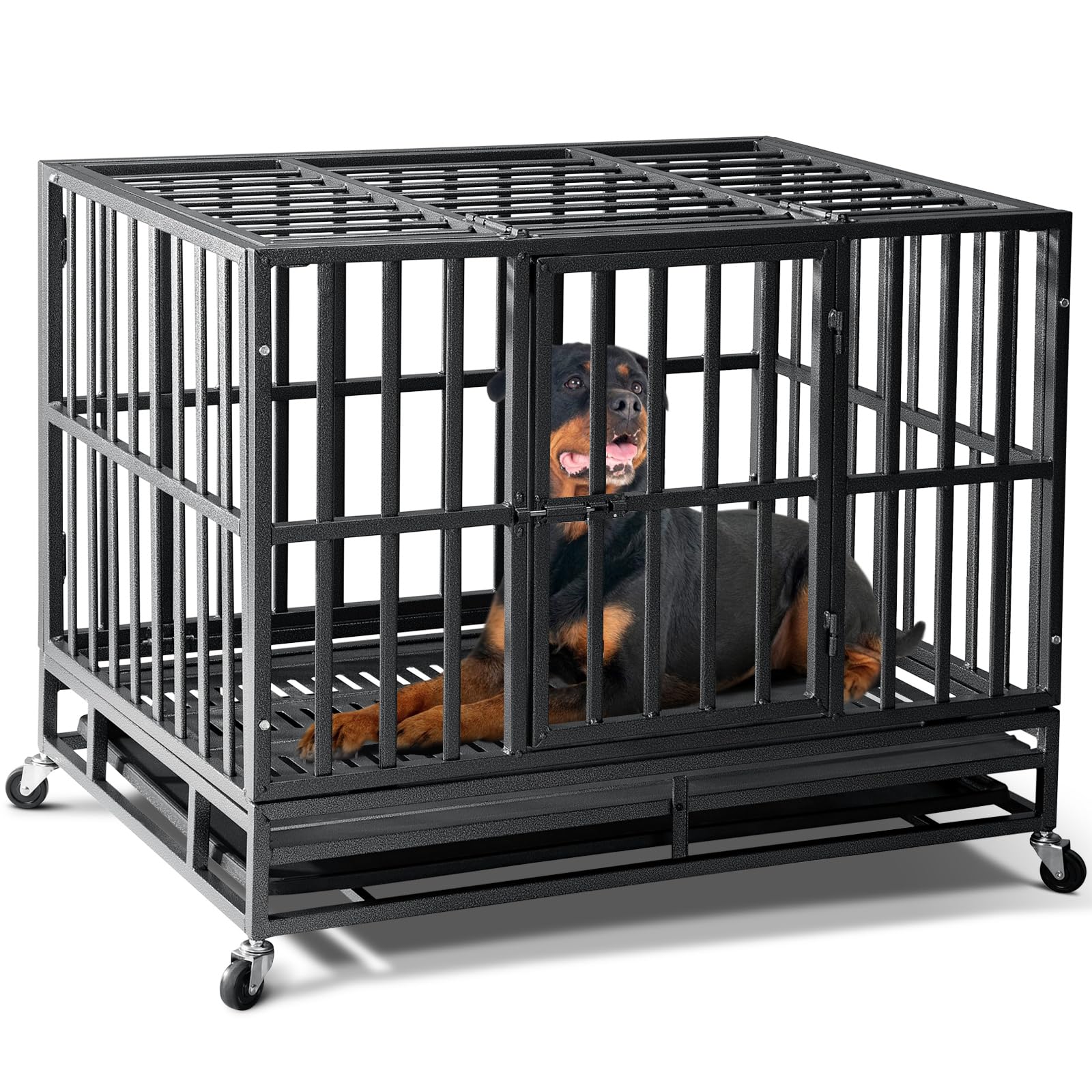 Oranland 38-inch heavy-duty crate, left-side view, durable design for large dogs.