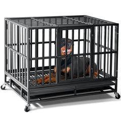 Oranland 38-inch heavy-duty crate, left-side view, durable design for large dogs.