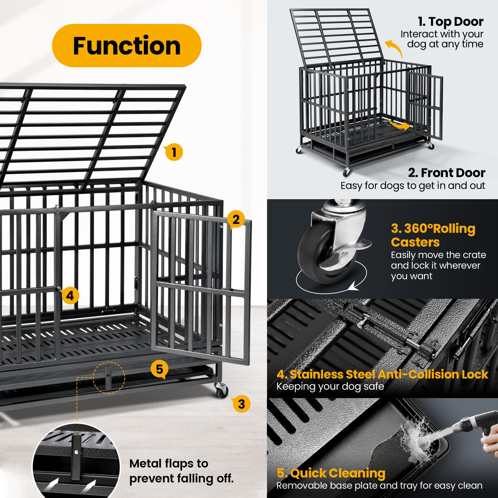Oranland indestructible crate in use, calm dog resting during crate training.