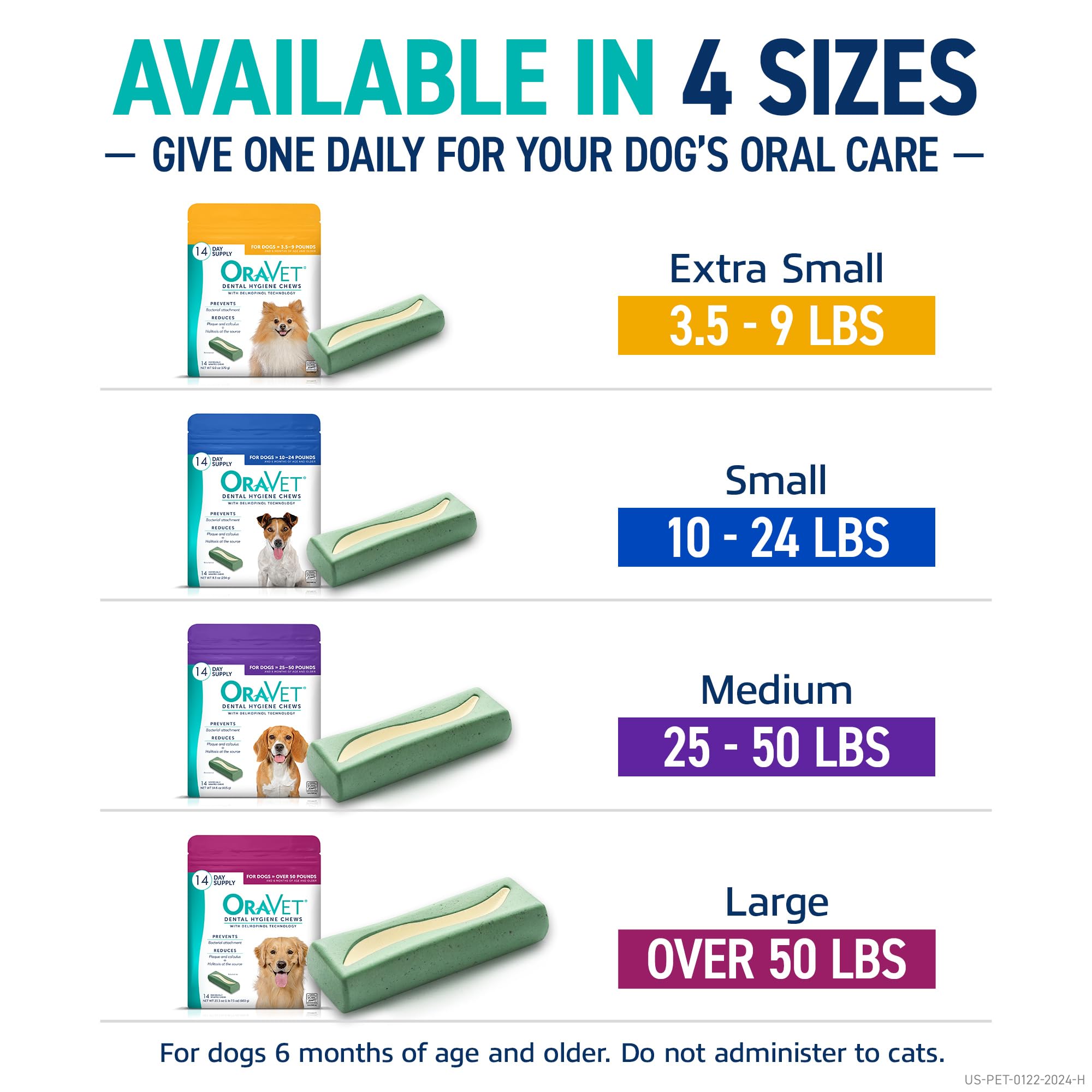 OraVet chews help freshen breath and reduce plaque risk during regular chewing.