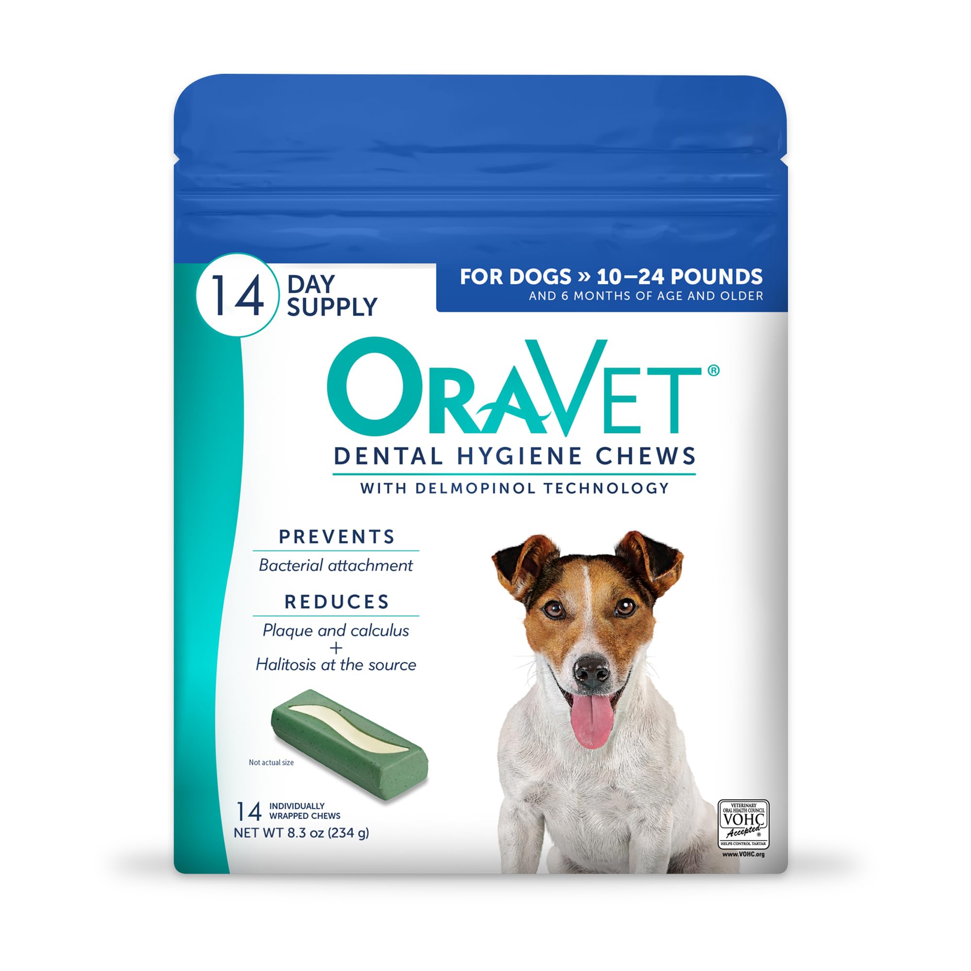 OraVet Dental Hygiene Chews small-dog pack front view supports plaque control.
