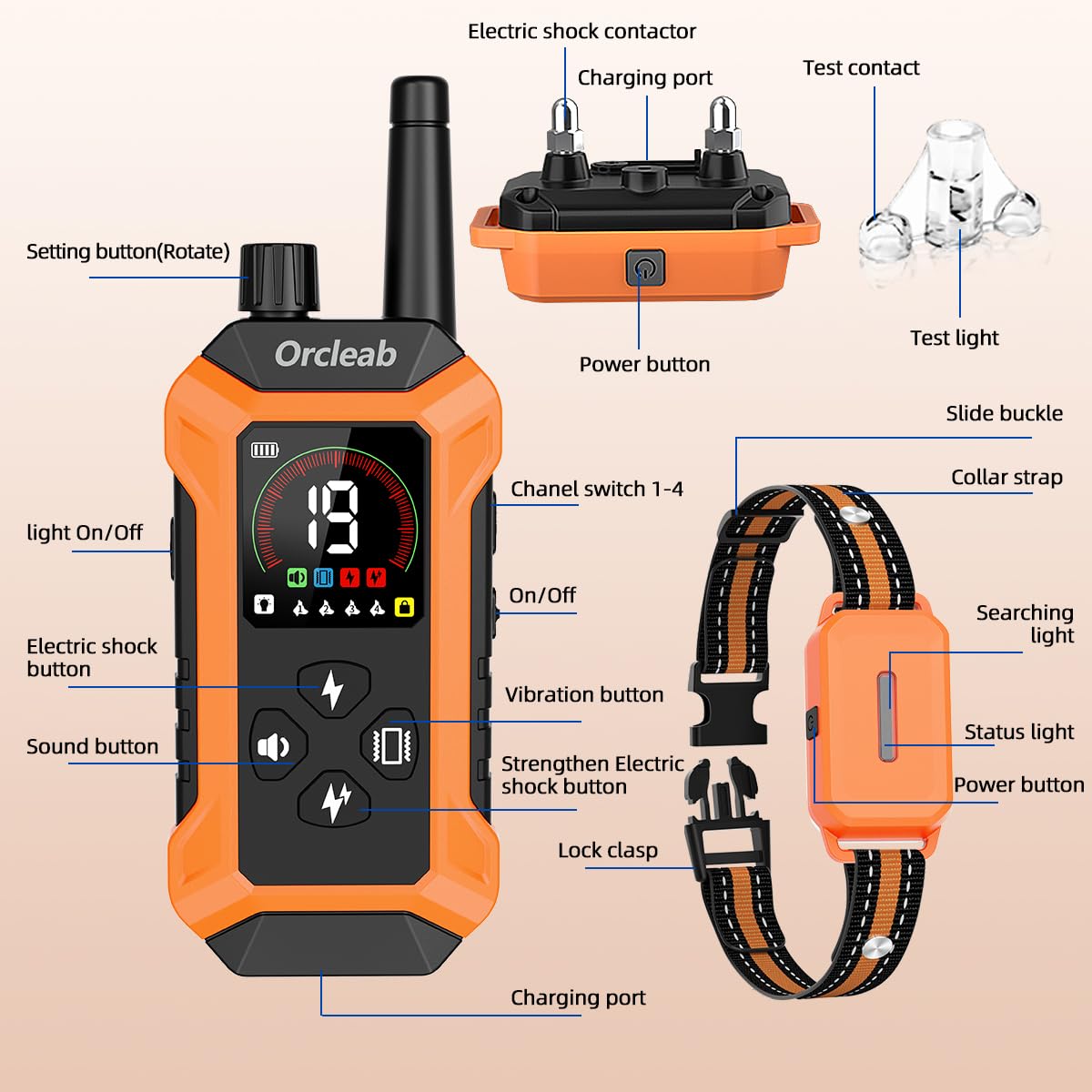 Orcleab long battery life reduces recharging for collar and remote.