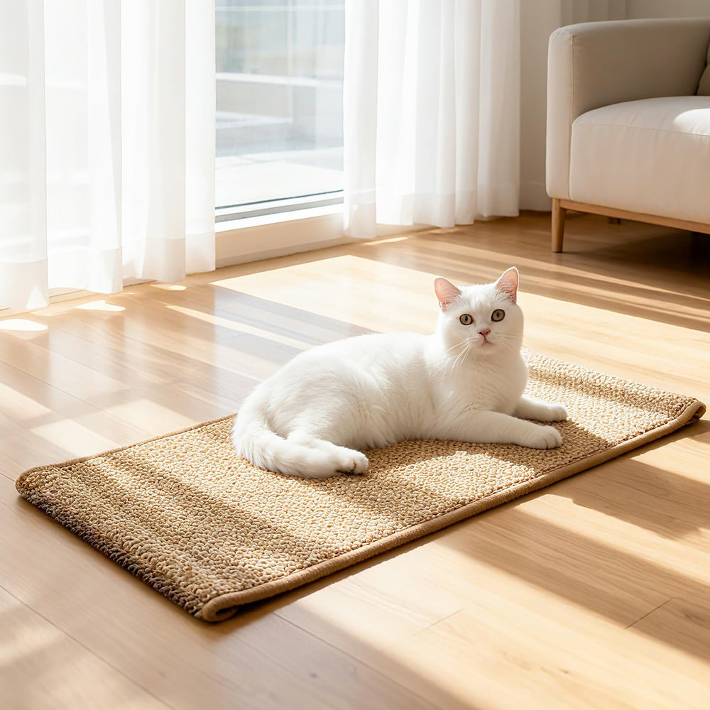 ORDORA large cat scratcher mat with soft sisal surface for durable, paw-friendly scratching.