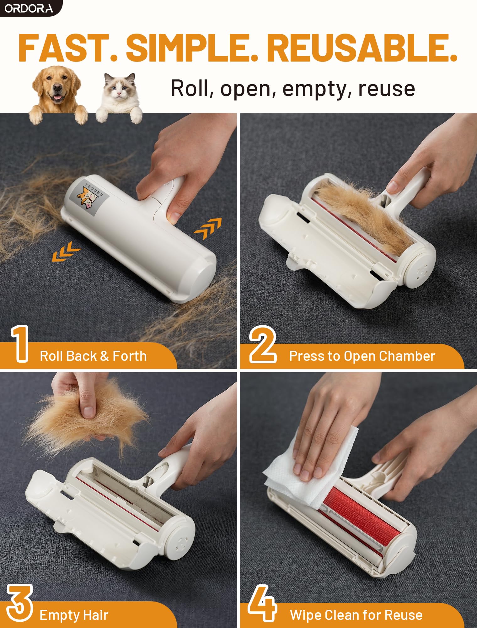 ORDORA pet hair remover on car seat reduces fuzz for cleaner drives.