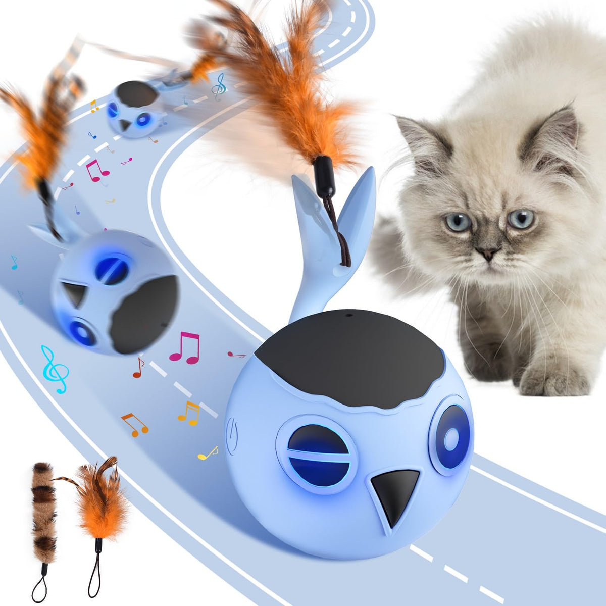 ORSDA bird ball toy chirping LED energizes indoor cats for play