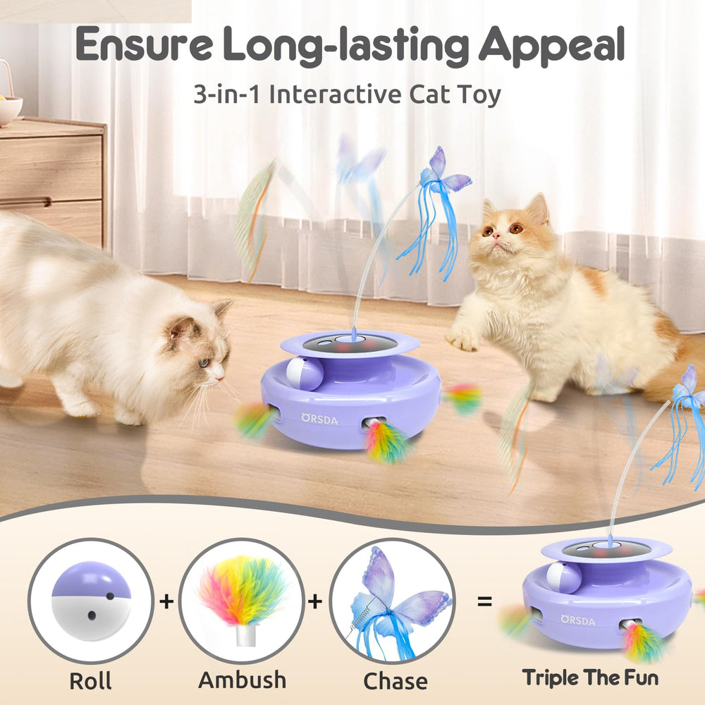 ORSDA cat toy Flutter Butterfly in fabric design invites indoor chase and exercise.