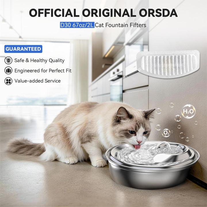 ORSDA D30 cat fountain carbon filtration highlighting odor removal and impurities