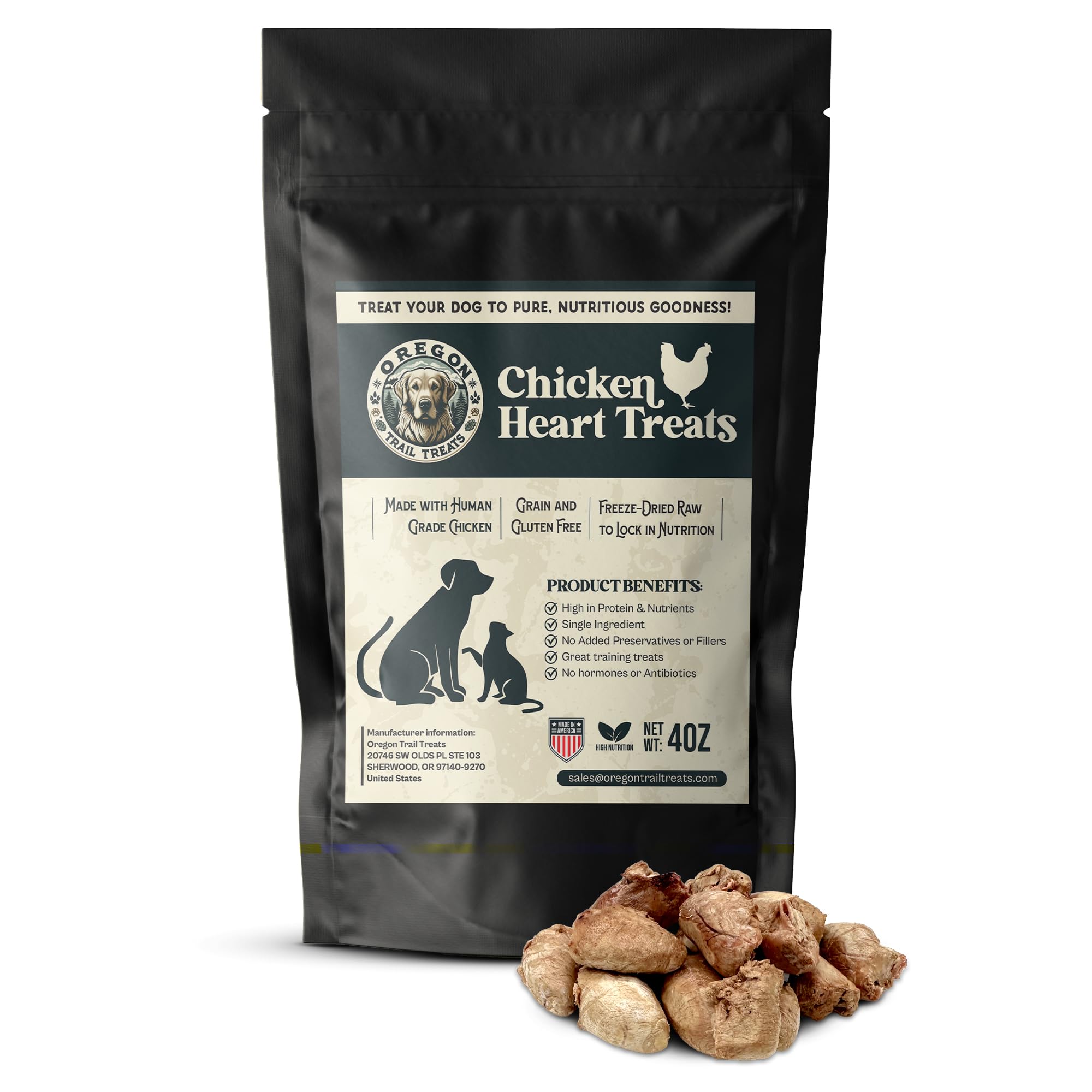 Oregon Silkworms freeze-dried chicken hearts 4oz pack, protein-packed treat for pets