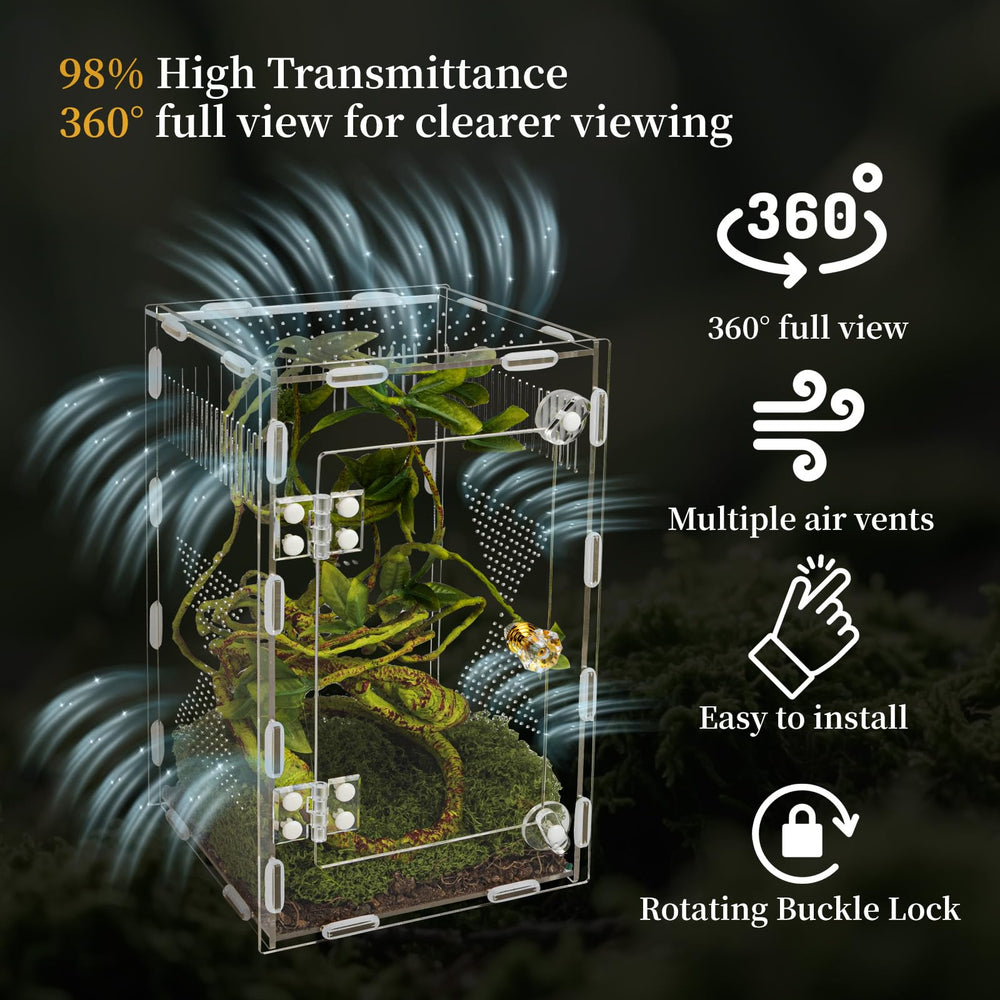 360-degree clear acrylic walls give an unobstructed view of your pet.