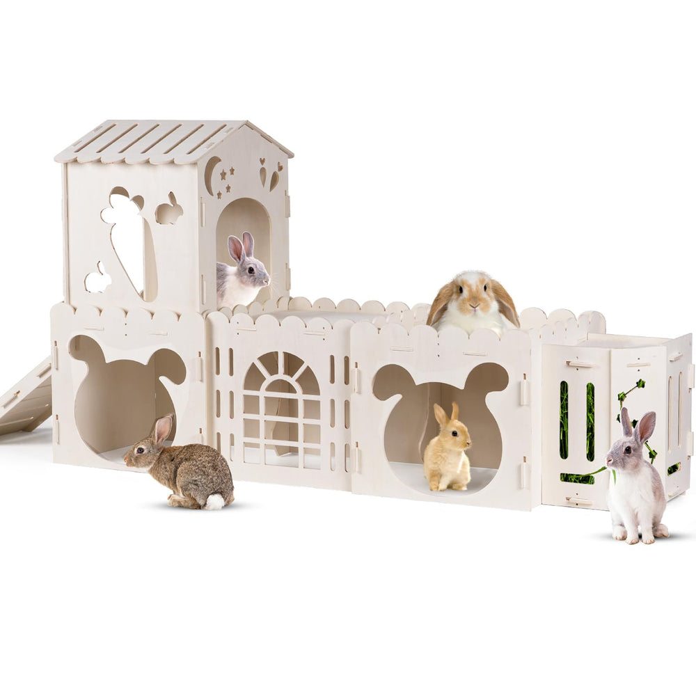 Orekemo extra-large rabbit house with four connected castles for spacious play