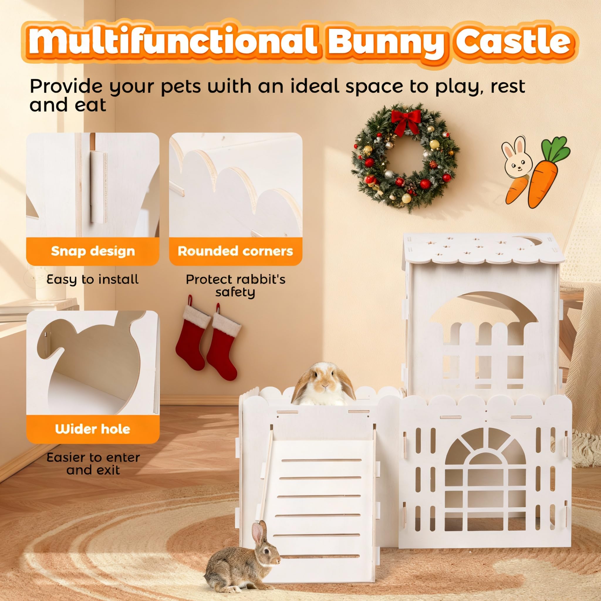 Orekemo indoor bunny castle easy assembly for quick setup and portability.