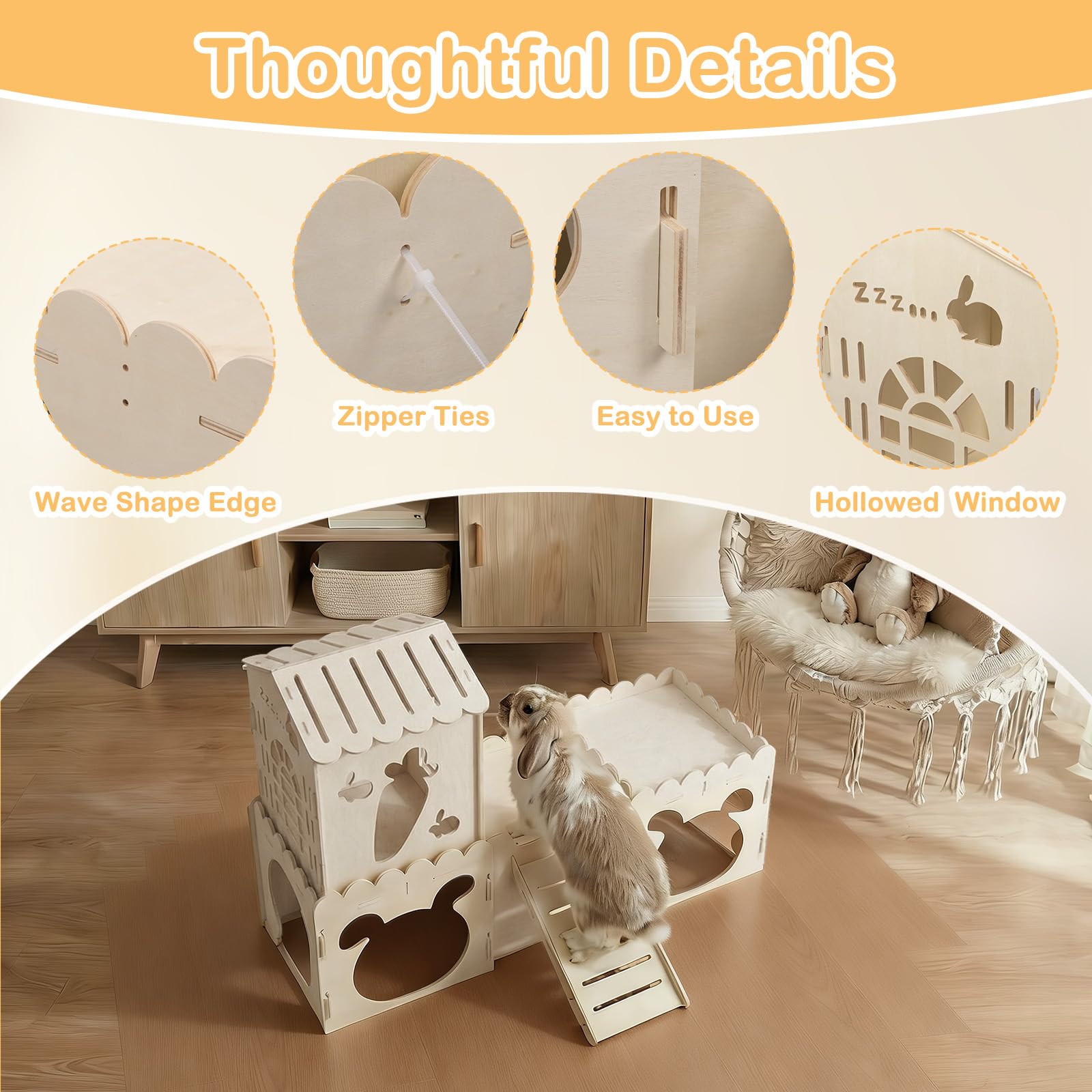 Orekemo Large Rabbit House multilevel design with stairs boosts activity.
