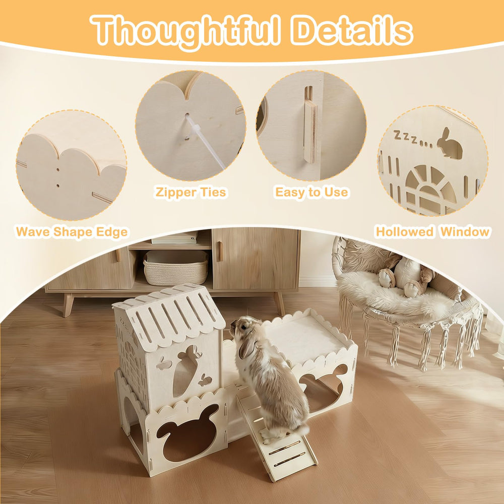 Orekemo Large Rabbit House multilevel design with stairs boosts activity.