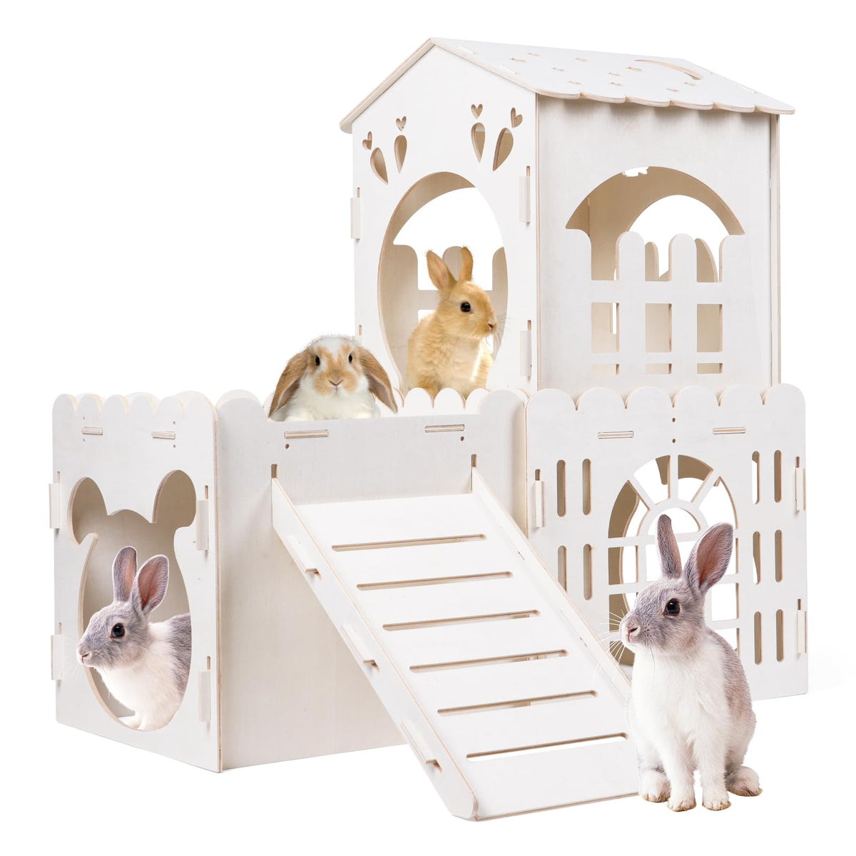 Orekemo large rabbit house wooden castle multi-level provides spacious indoor play.