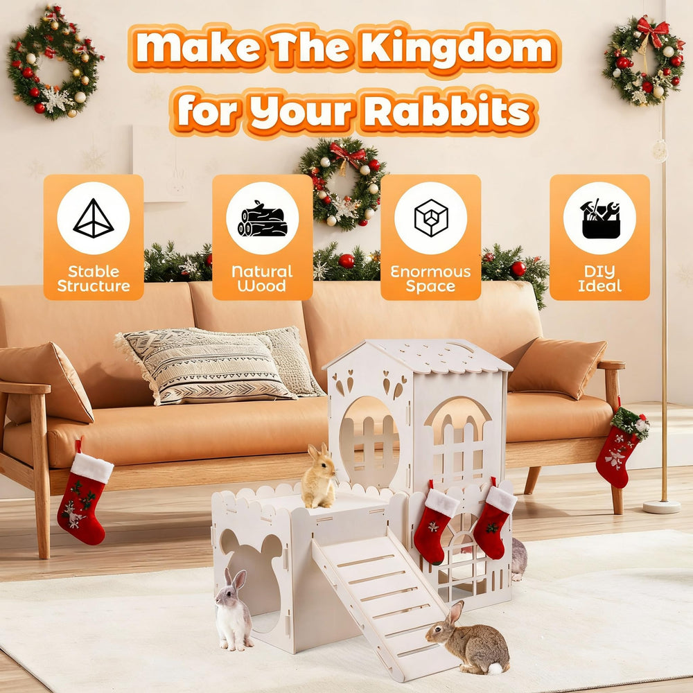 Orekemo rabbit cage with three rooms encourages exploration and interactive play.