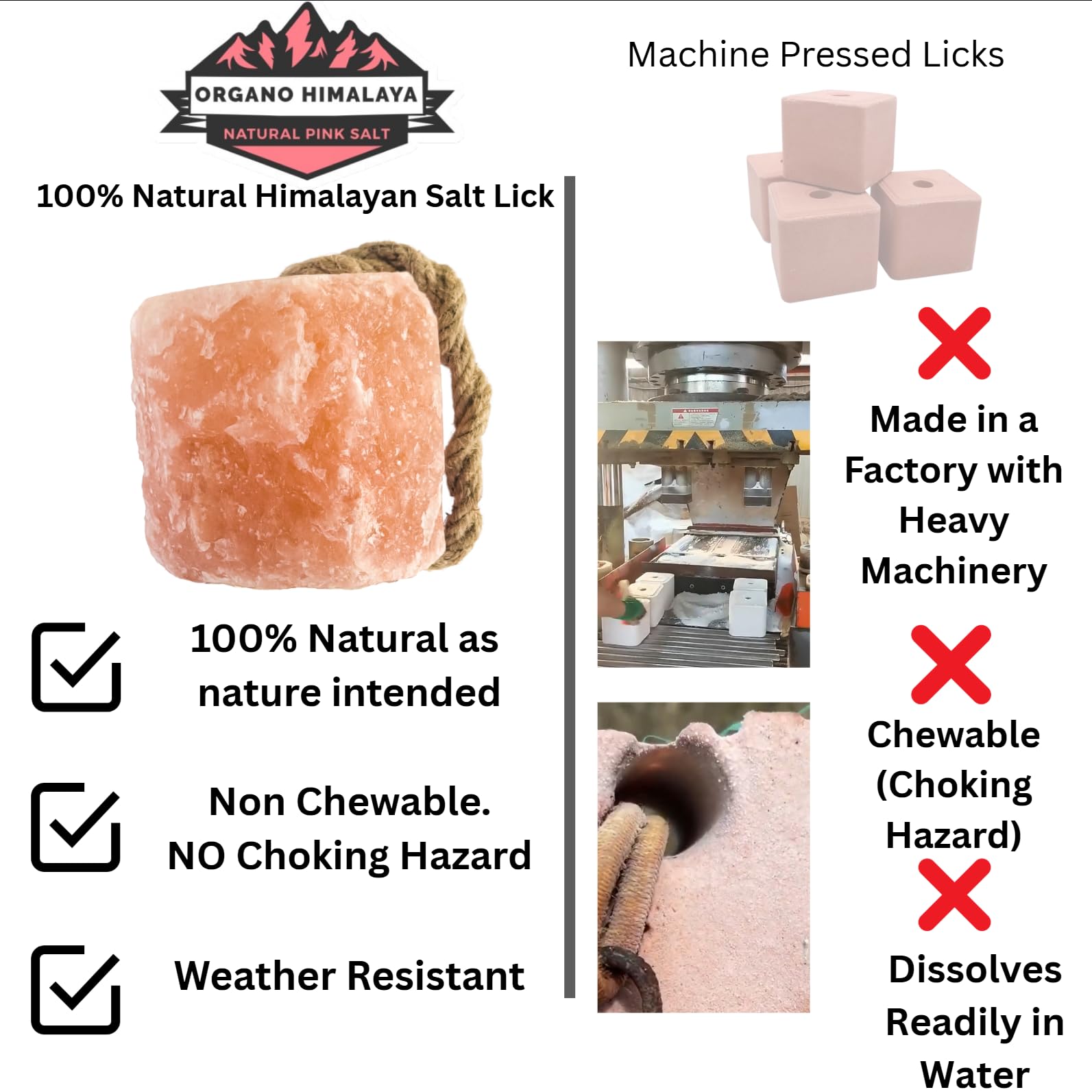 Organo Himalaya salt blocks suit farms with cattle, goats, sheep and llamas.