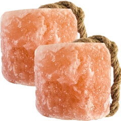 Organo Himalaya salt lick on rope for horses provides durable, easy-hang nutrition in stalls.