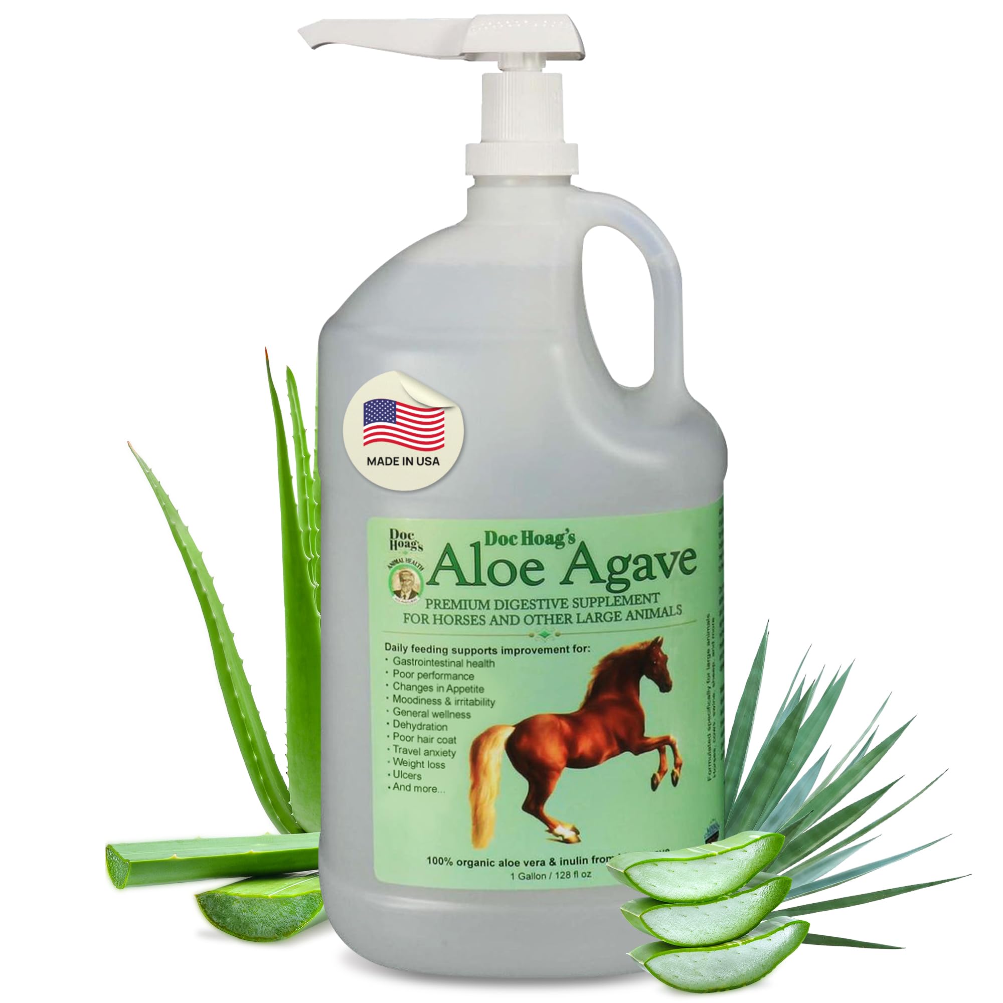Original Udder Balm Doc Hoag's Aloe Vera+Agave bottle promoting natural gastric support for horses