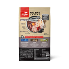 ORIJEN Amazing Grains Fit & Trim nutrition label emphasizes WholePrey nutrition.
