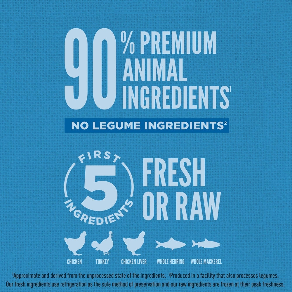 Protein-rich nutrition focus with fresh poultry and fish for ORIJEN Amazing Grains