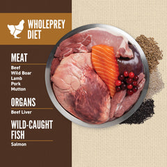 ORIJEN Amazing Grains Regional Red WholePrey ingredients montage for varied nutrients.