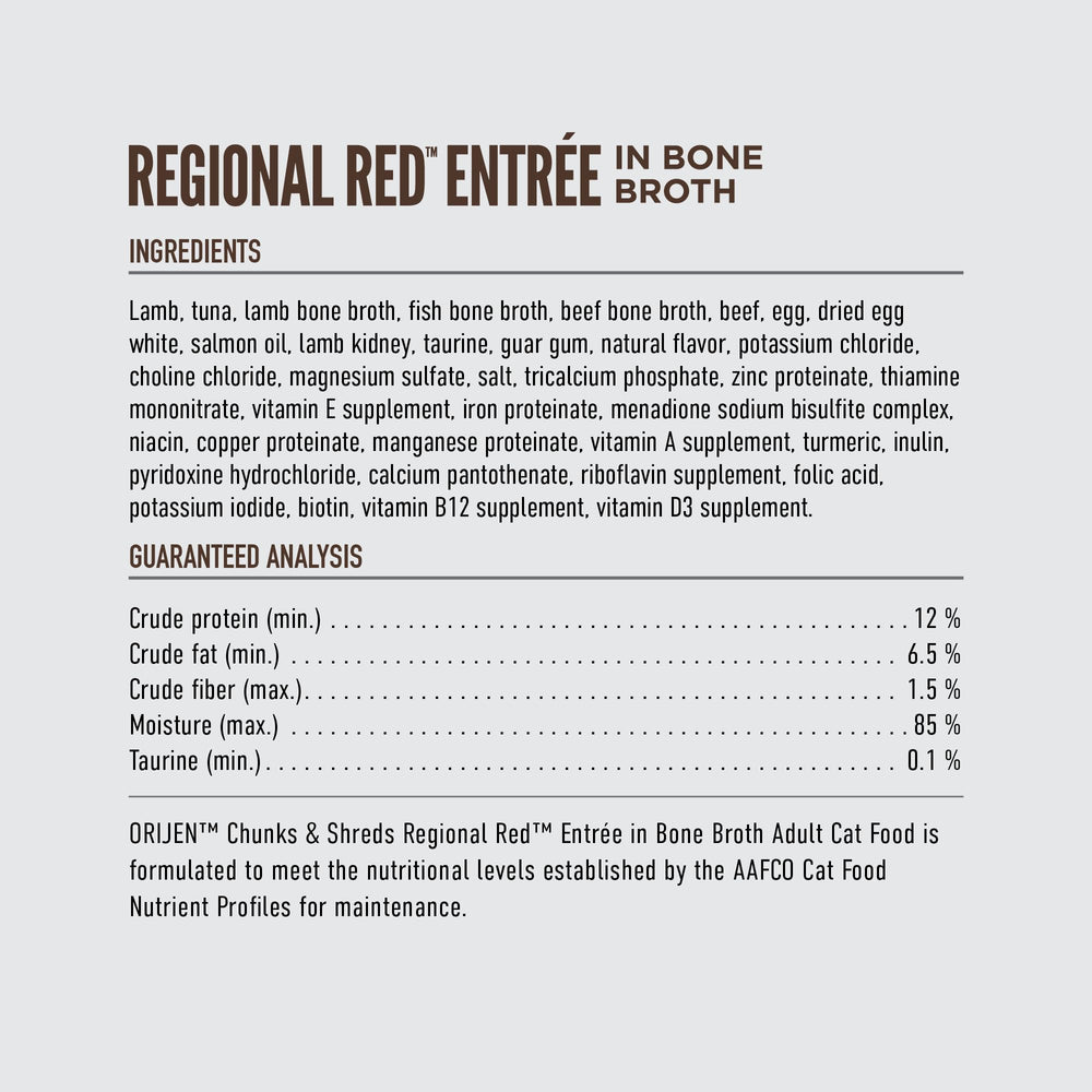 Solid chunks and shredded pieces provide textural variety in ORIJEN Red Entree.