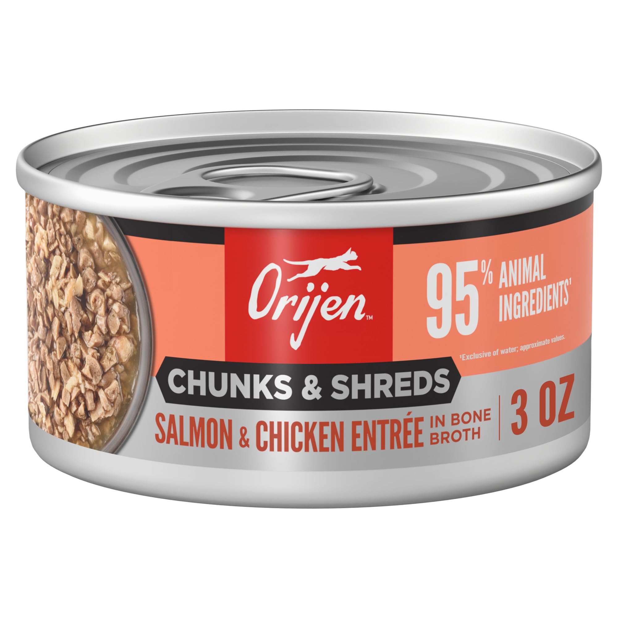 Close-up of salmon and chicken shreds in ORIJEN entrée