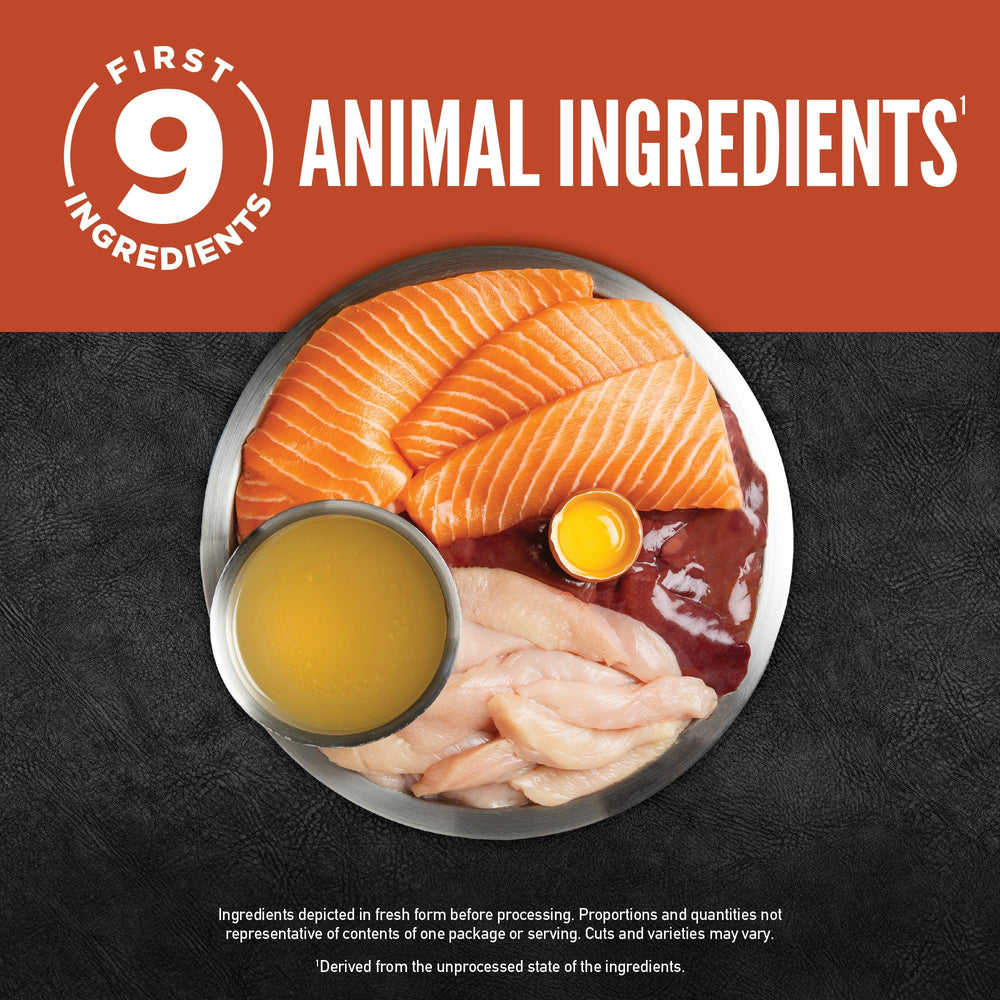 Grain-free label communicates ORIJEN's high animal-protein formula