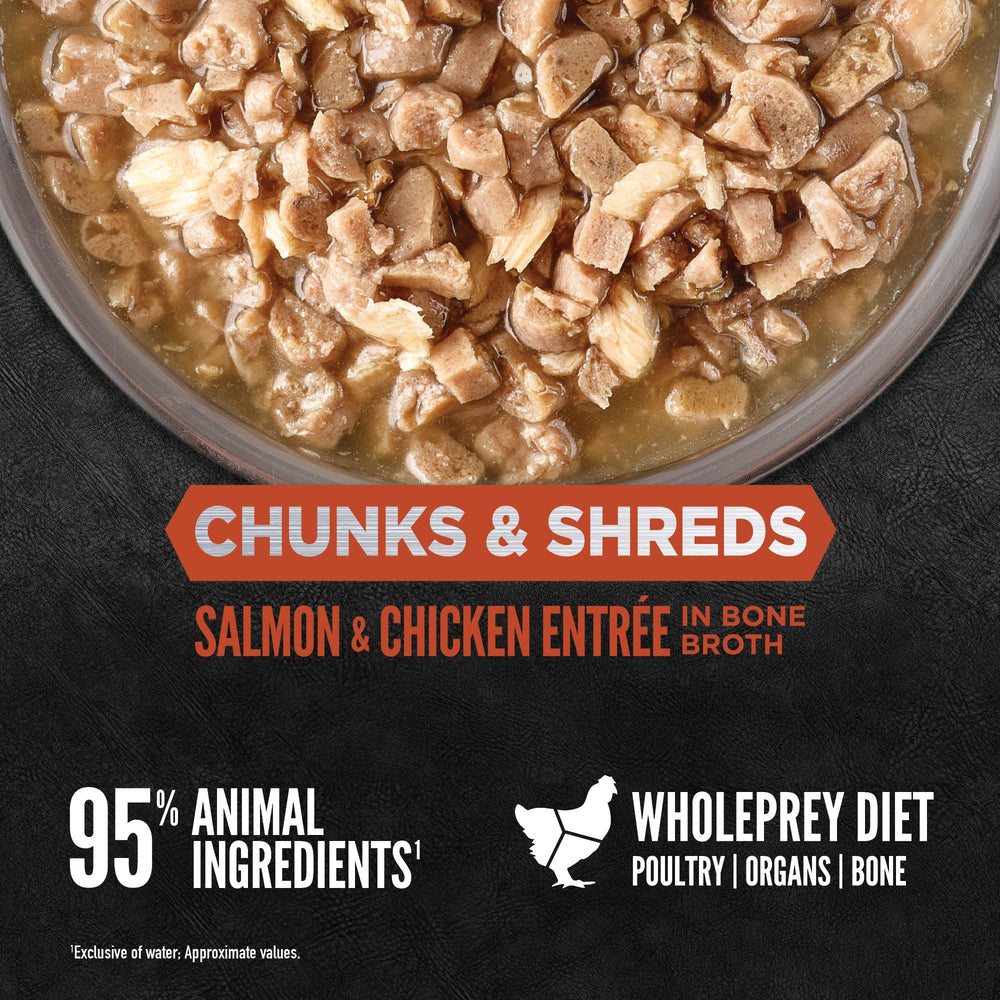 Texture variety image emphasizes chunks and shreds in ORIJEN entrée