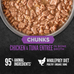 ORIJEN Chunks & Shreds grain-free cat food can delivers meat-rich texture without grains.
