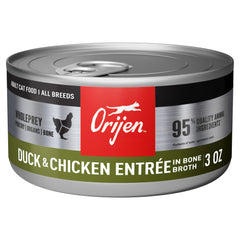 ORIJEN duck and chicken raw ingredients close-up showing WholePrey components.
