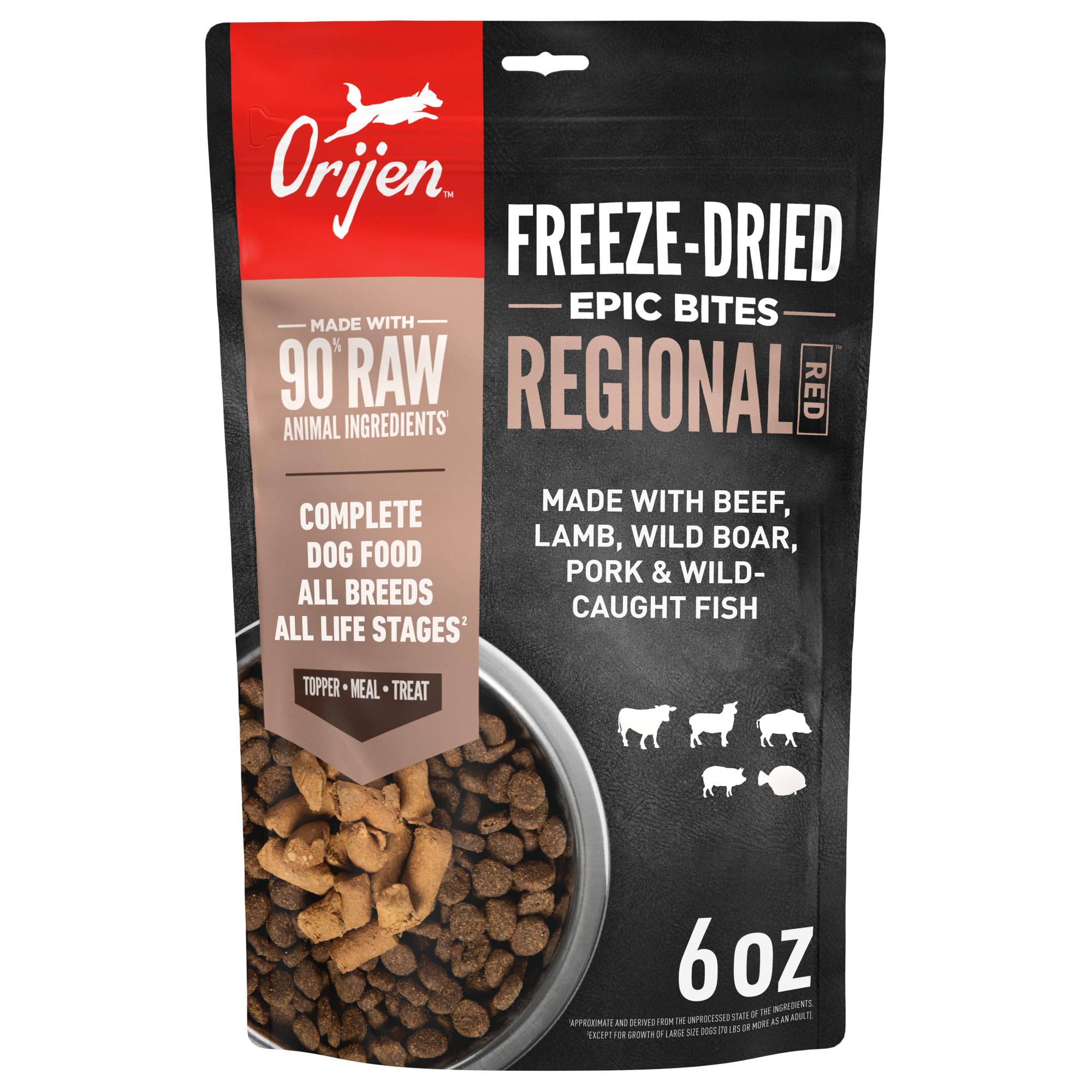 ORIJEN Epic Bites Regional Red 6oz bag, convenient topper option for meals.