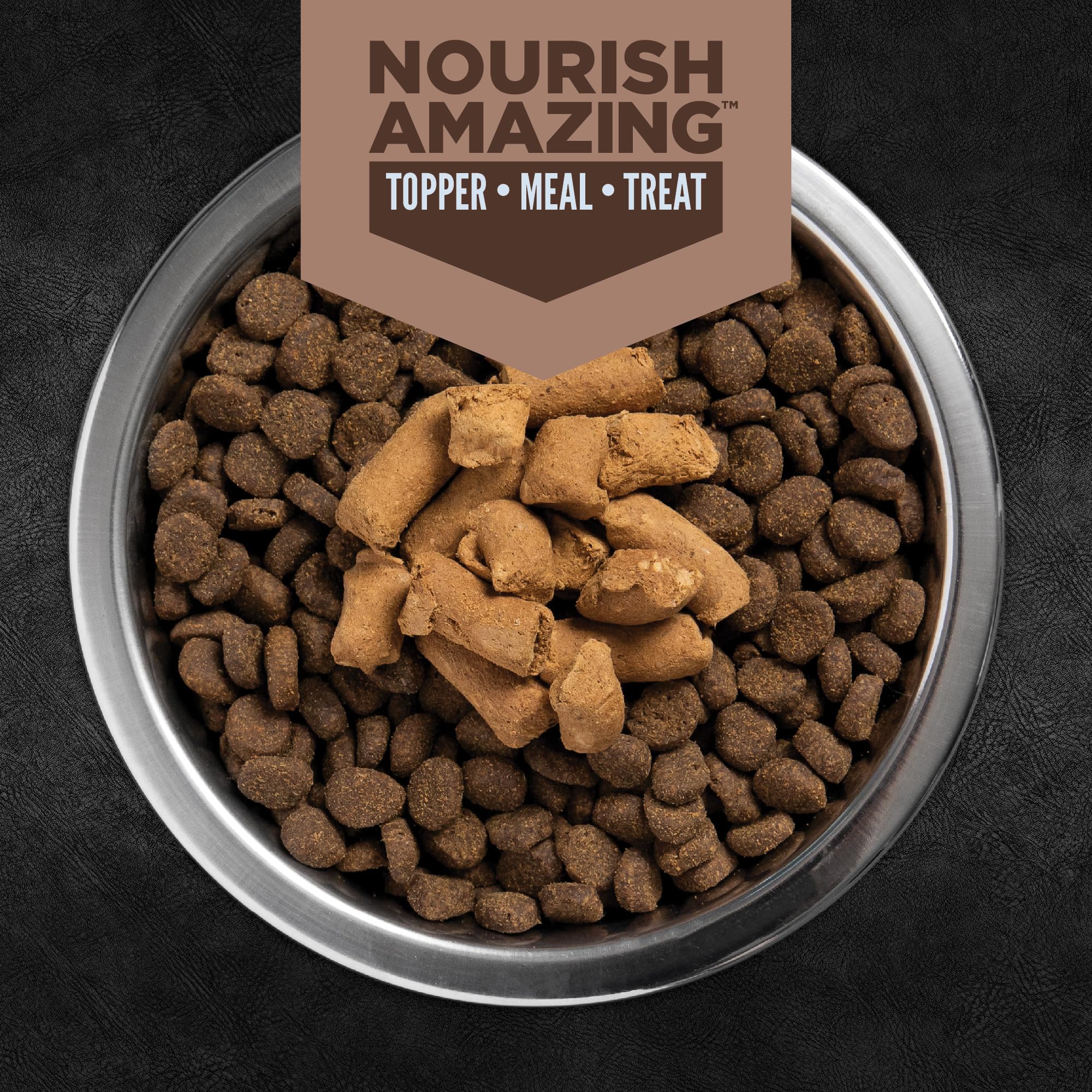 Serving ORIJEN Epic Bites as a topper on kibble.