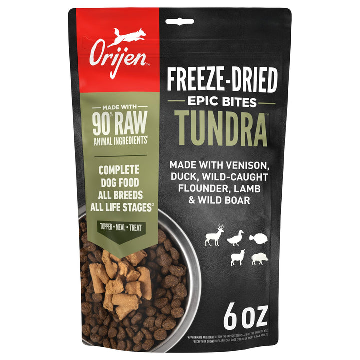 ORIJEN Epic Bites Tundra bag front, premium freeze-dried nourishment for dogs
