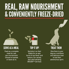 ORIJEN Epic Bites Tundra raw ingredients scene, highlighting WholePrey nutrition
