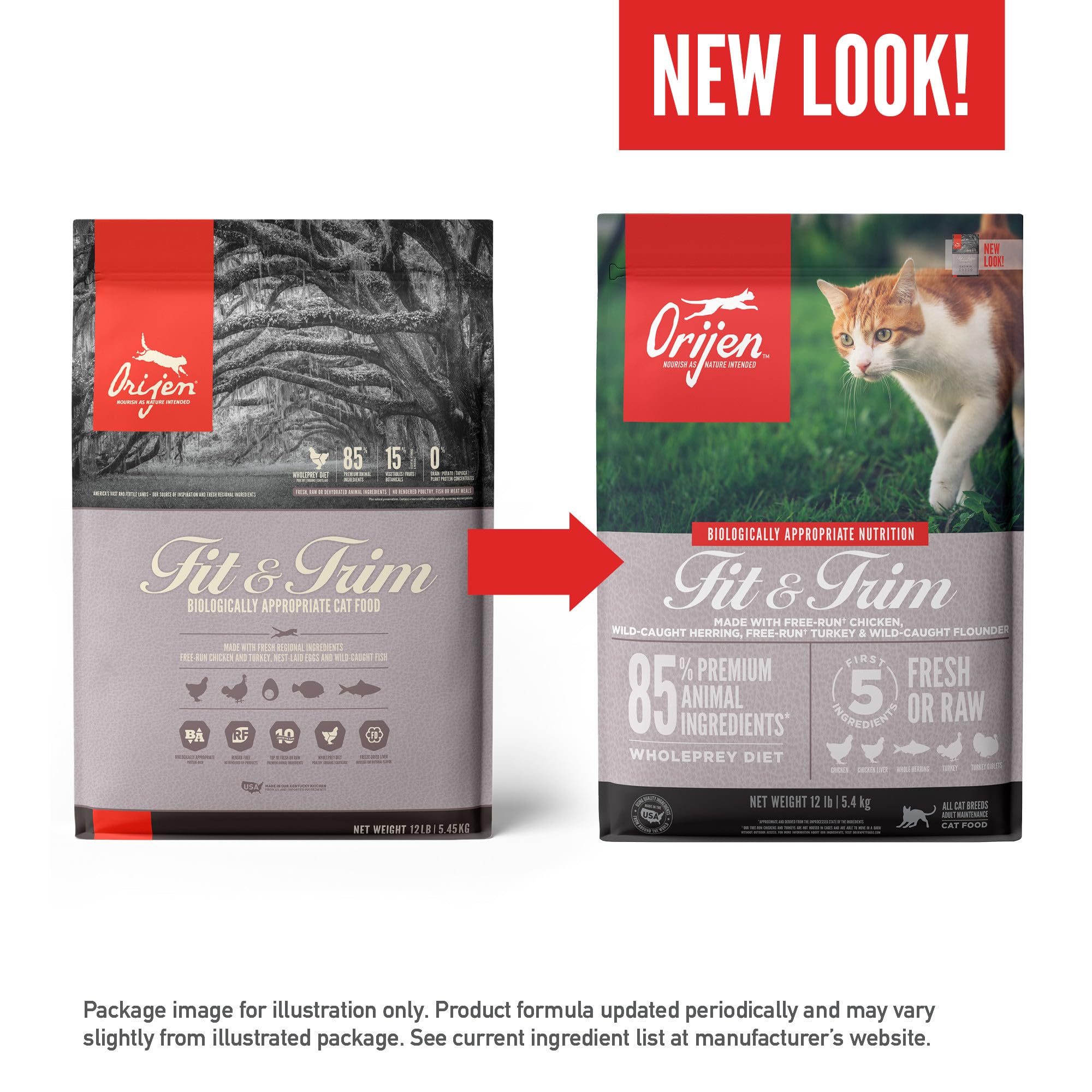 Serving ORIJEN Fit & Trim in a bowl for a grain-free feline meal.