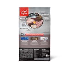 ORIJEN ingredients close-up featuring fresh poultry and fish for protein.