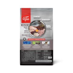 ORIJEN Fit & Trim grain-free kibble close-up showing high animal ingredients.