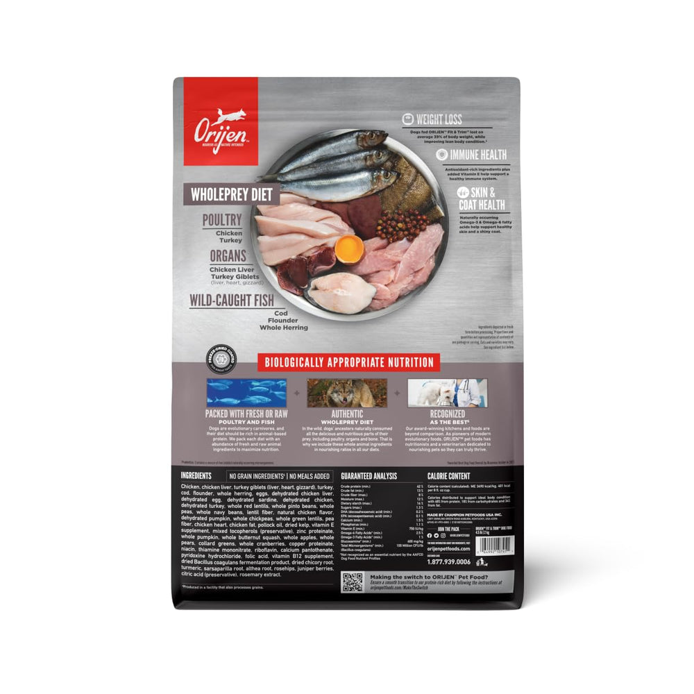 Closeup of ORIJEN grain-free dry dog kibble emphasizing high animal protein