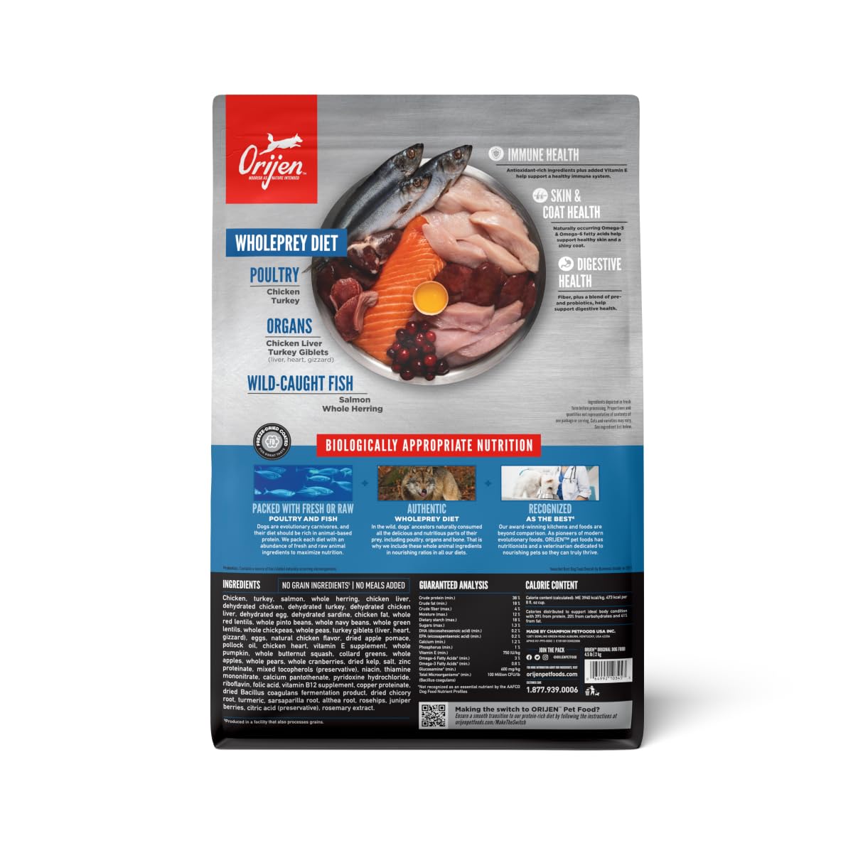 ORIJEN grain-free high protein formula emphasizing 85 percent animal ingredients