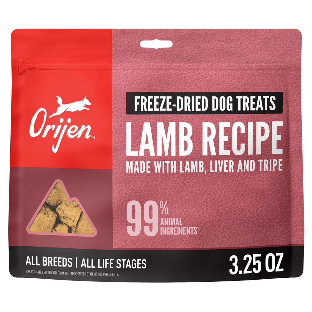 ORIJEN grain-free lamb treats in bag for on-the-go rewards.