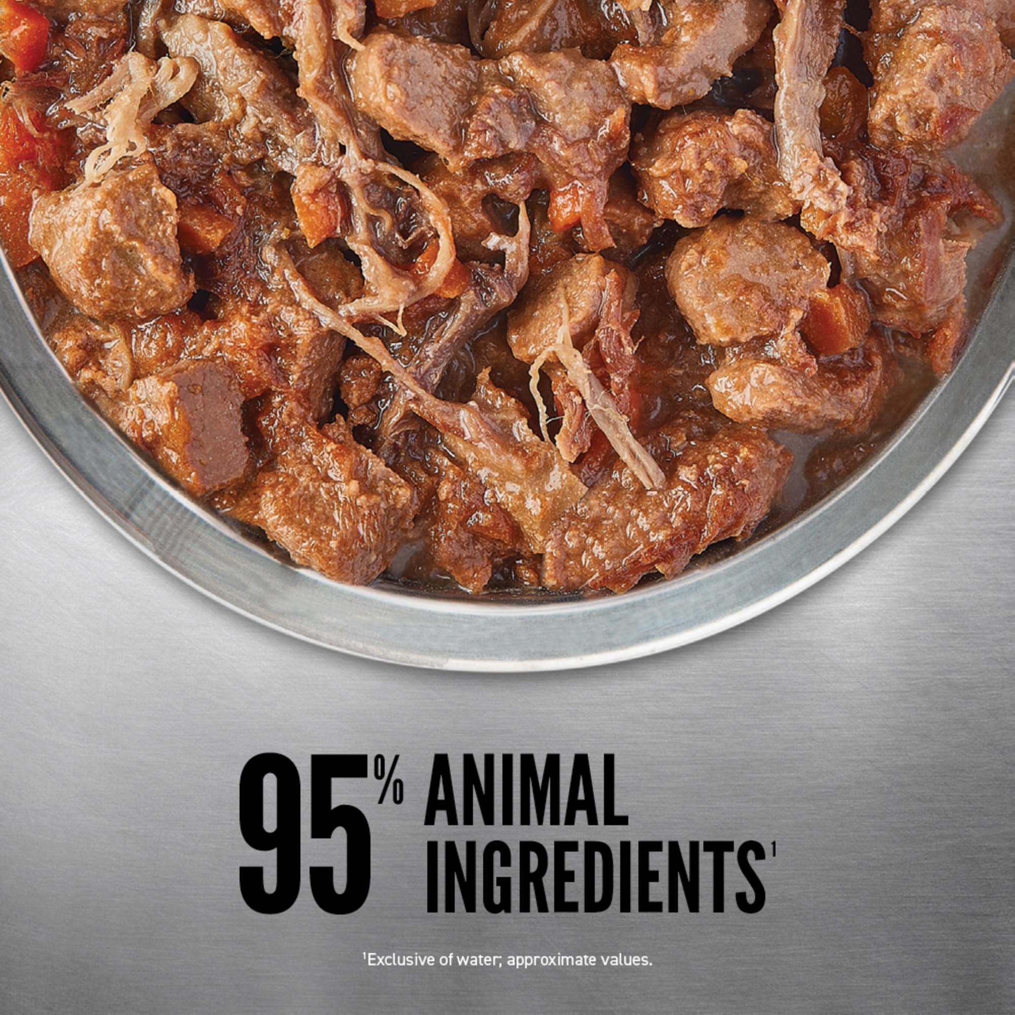 ORIJEN grain-free wet dog food image emphasizes grain-free recipe for sensitive tummies.