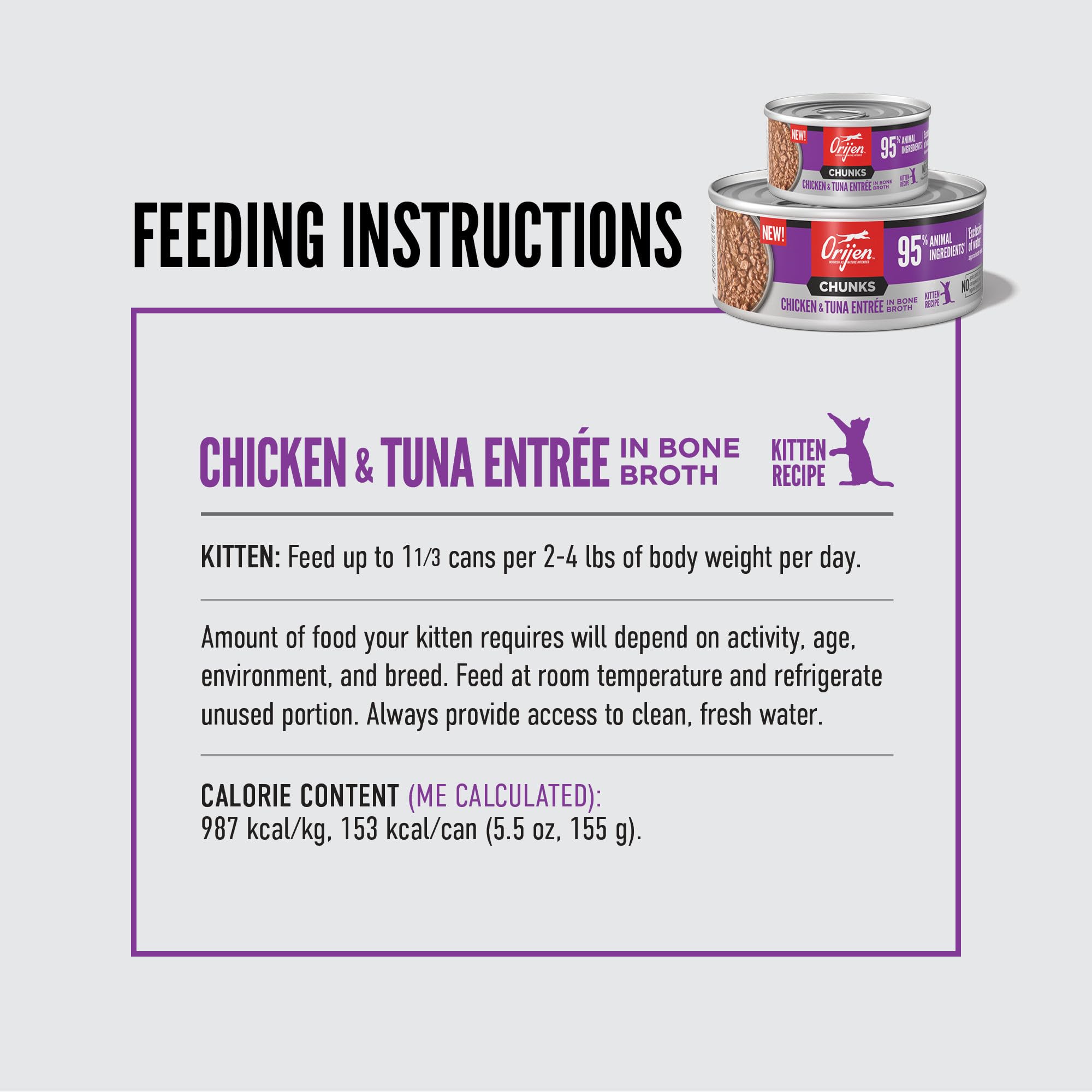 ORIJEN kitten pate can label clearly identifies premium ingredients.