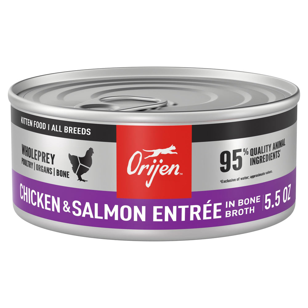 ORIJEN kitten pate close-up shows smooth texture and premium ingredients.