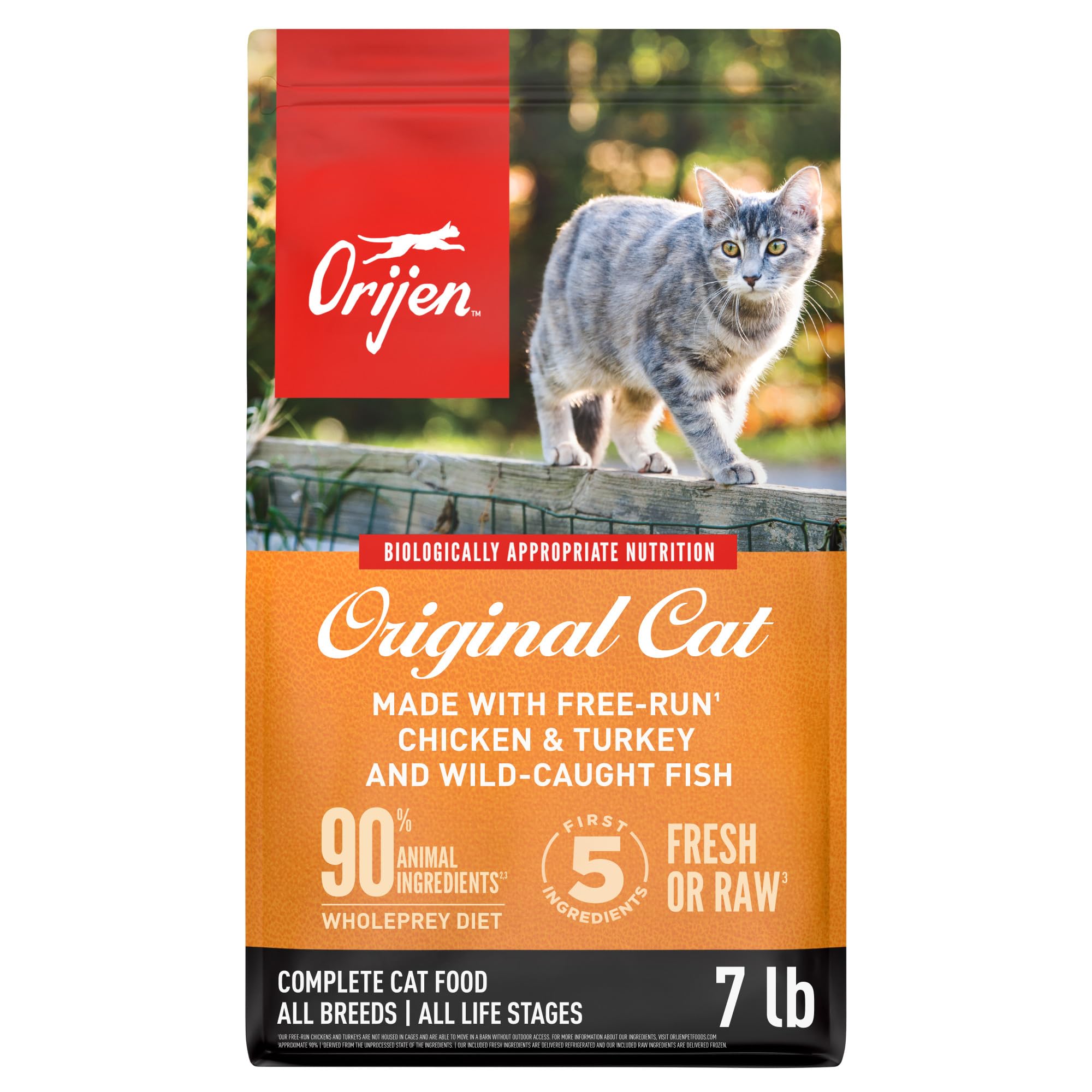ORIJEN Original Cat Food 7lb bag front, protein-rich and grain-free for active cats