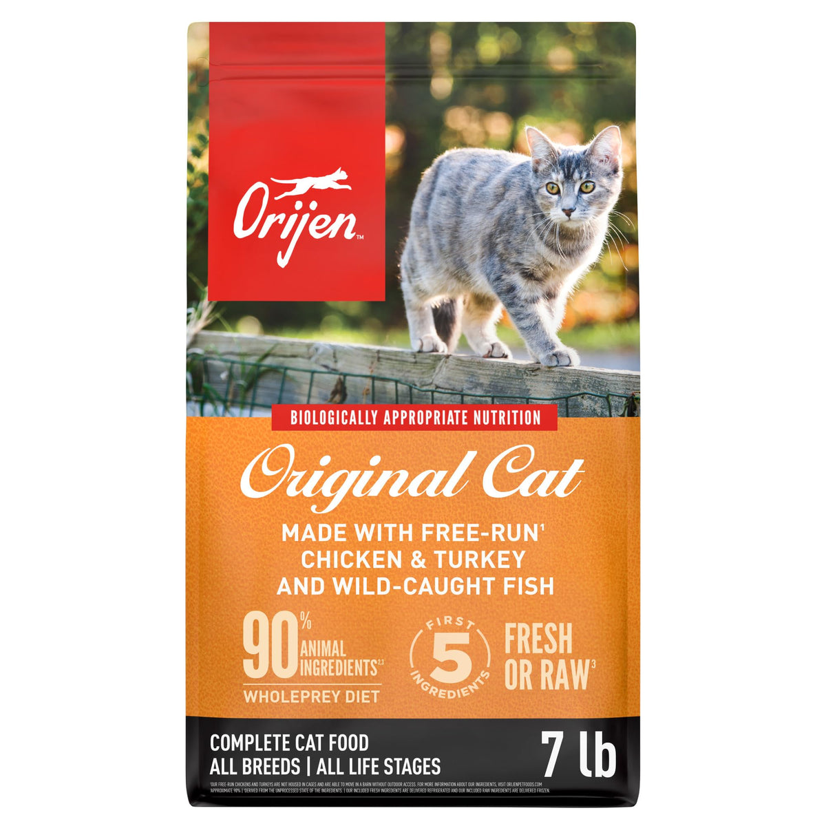 ORIJEN Original Cat Food 7lb bag front, protein-rich and grain-free for active cats