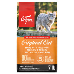 ORIJEN Original Cat Food 7lb bag front, protein-rich and grain-free for active cats
